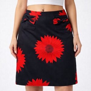 Grace Dane Lewis Skirt Size 10 A-Line Red Black Floral Bow Front Knee Length NWT